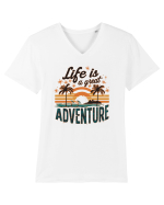 Life Is A Great Adventure Retro Sunset Distressed Tricou mânecă scurtă guler V Bărbat Presenter