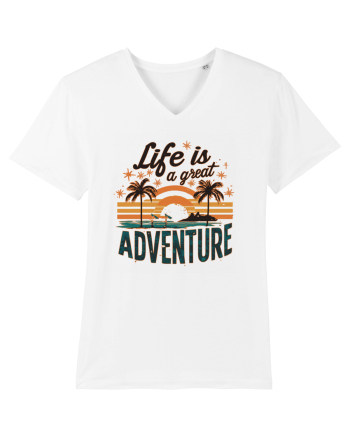 Life Is A Great Adventure Retro Sunset Distressed White