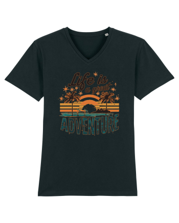 Life Is A Great Adventure Retro Sunset Distressed Black