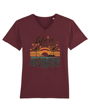 Life Is A Great Adventure Retro Sunset Distressed Burgundy