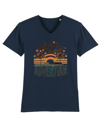 Life Is A Great Adventure Retro Sunset Distressed French Navy