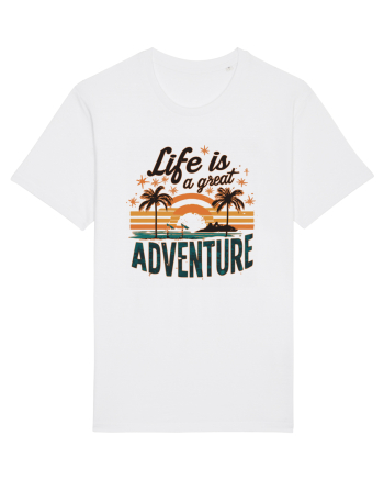 Life Is A Great Adventure Retro Sunset Distressed White
