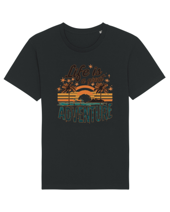 Life Is A Great Adventure Retro Sunset Distressed Black