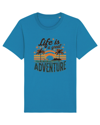 Life Is A Great Adventure Retro Sunset Distressed Azur