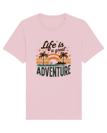 Life Is A Great Adventure Retro Sunset Distressed Cotton Pink