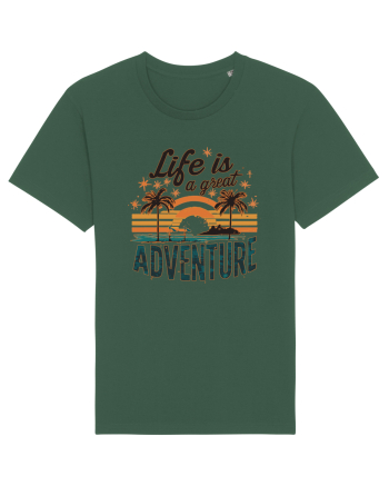 Life Is A Great Adventure Retro Sunset Distressed Bottle Green