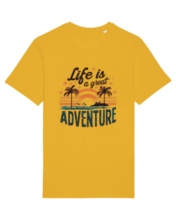 Life Is A Great Adventure Retro Sunset Distressed Spectra Yellow