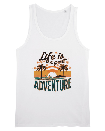 Life Is A Great Adventure Retro Sunset Distressed White