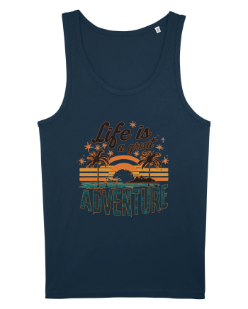 Life Is A Great Adventure Retro Sunset Distressed Navy