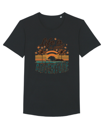 Life Is A Great Adventure Retro Sunset Distressed Black
