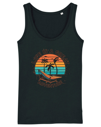 Life Is A Great Adventure Retro Sunset Black