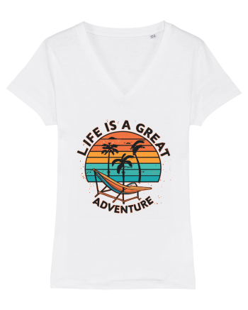 Life Is A Great Adventure Retro Sunset White