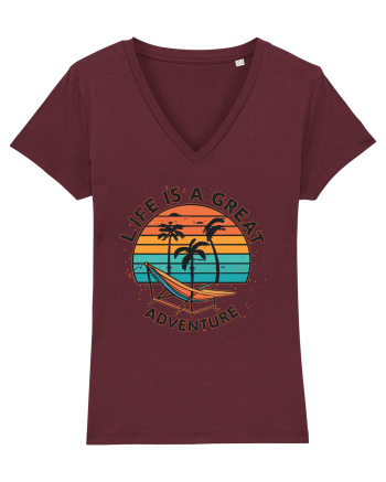 Life Is A Great Adventure Retro Sunset Burgundy