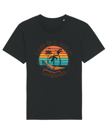 Life Is A Great Adventure Retro Sunset Black