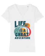 Life Is A Great Adventure Summer Tricou mânecă scurtă guler V Damă Evoker