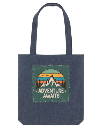 Adventure Awaits Retro Sunset Distressed Poster Style Midnight Blue