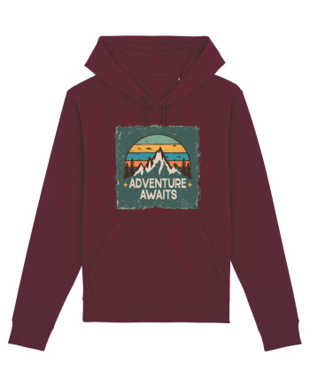 Adventure Awaits Retro Sunset Distressed Poster Style Burgundy