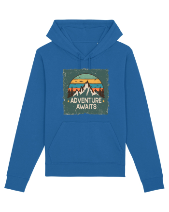 Adventure Awaits Retro Sunset Distressed Poster Style Royal Blue