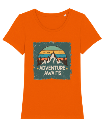 Adventure Awaits Retro Sunset Distressed Poster Style Bright Orange