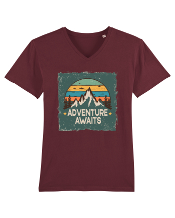 Adventure Awaits Retro Sunset Distressed Poster Style Burgundy