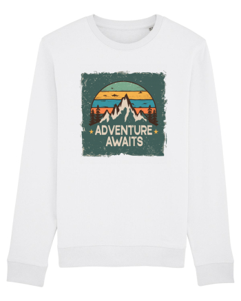 Adventure Awaits Retro Sunset Distressed Poster Style White