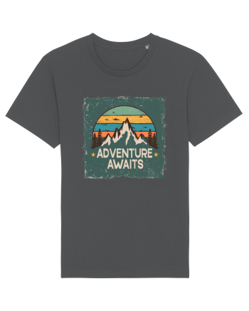 Adventure Awaits Retro Sunset Distressed Poster Style Anthracite