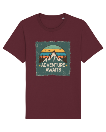 Adventure Awaits Retro Sunset Distressed Poster Style Burgundy