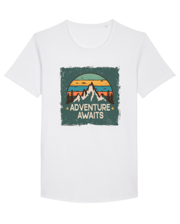 Adventure Awaits Retro Sunset Distressed Poster Style White
