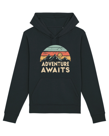 Adventure Awaits Retro Sunset Distressed Black