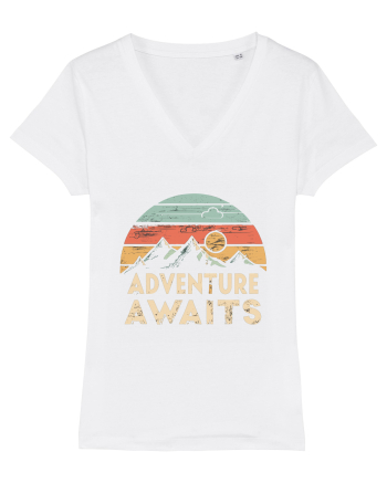 Adventure Awaits Retro Sunset Distressed White