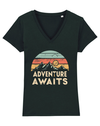 Adventure Awaits Retro Sunset Distressed Black
