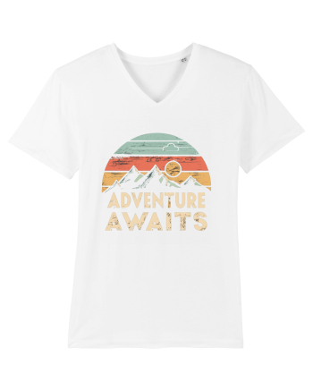 Adventure Awaits Retro Sunset Distressed White