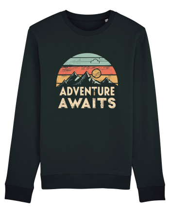 Adventure Awaits Retro Sunset Distressed Black