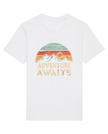 Adventure Awaits Retro Sunset Distressed White