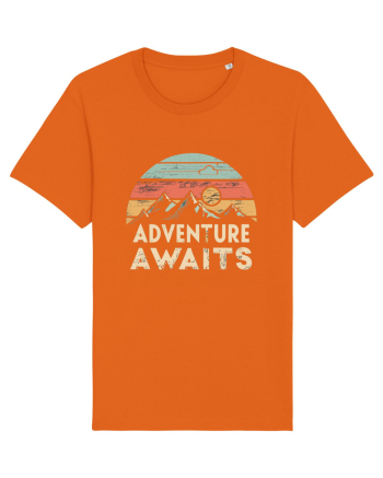 Adventure Awaits Retro Sunset Distressed Bright Orange