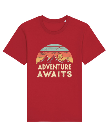 Adventure Awaits Retro Sunset Distressed Red