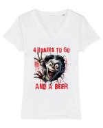 cu desene de Halloween - 4 brains to go and a beer Tricou mânecă scurtă guler V Damă Evoker