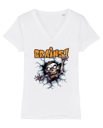 cu desene de Halloween - Brains! Tricou mânecă scurtă guler V Damă Evoker
