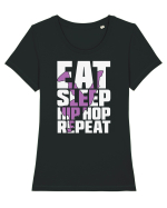 Eat Sleep Hip Hop Repeat Tricou mânecă scurtă guler larg fitted Damă Expresser