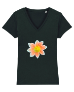 Floare desen Tricou mânecă scurtă guler V Damă Evoker