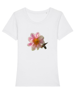 Floare si fluture Tricou mânecă scurtă guler larg fitted Damă Expresser