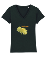 Floare si fluture in zbor Tricou mânecă scurtă guler V Damă Evoker