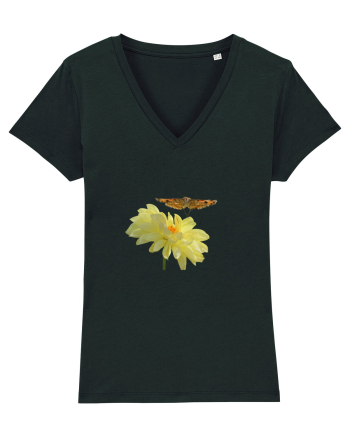 Floare si fluture in zbor Black