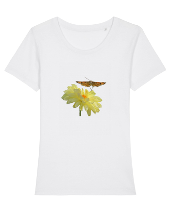 Floare si fluture in zbor White