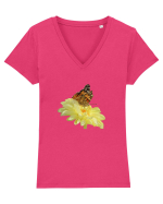 Un fluture si o floare Tricou mânecă scurtă guler V Damă Evoker