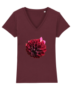 Floare rosu inchis Tricou mânecă scurtă guler V Damă Evoker