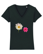 Doua flori Tricou mânecă scurtă guler V Damă Evoker