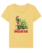 cu extraterestrii de Craciun - Believe Tricou mânecă scurtă guler larg fitted Damă Expresser