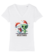 cu extraterestrii de Craciun - Greetings from Outer Christmas Tricou mânecă scurtă guler V Damă Evoker