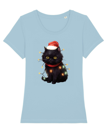 cu pisici de Craciun - Christmas Black Cat Sky Blue